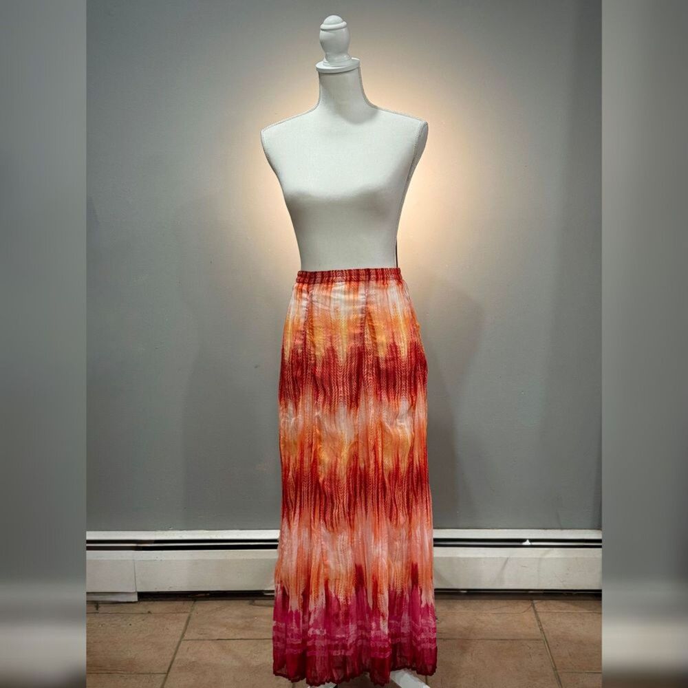 CLEARANCE! Orange/Red Chico’s Hashmark Valayna Maxi Skirt Size 2 (12/L) EUC